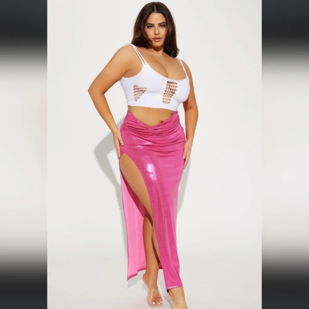 Metallic Fuchsia Maxi Skirt